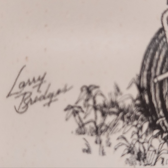 Vintage Larry Bridges Tractor and Barn Etching Matted and Framed - Picture 3 of 9